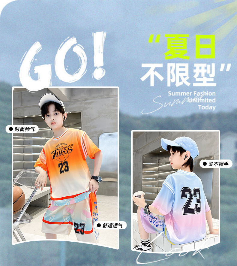 男童夏装球服篮球服速干套装男孩夏季中大童2023新款儿童运动球衣详情1
