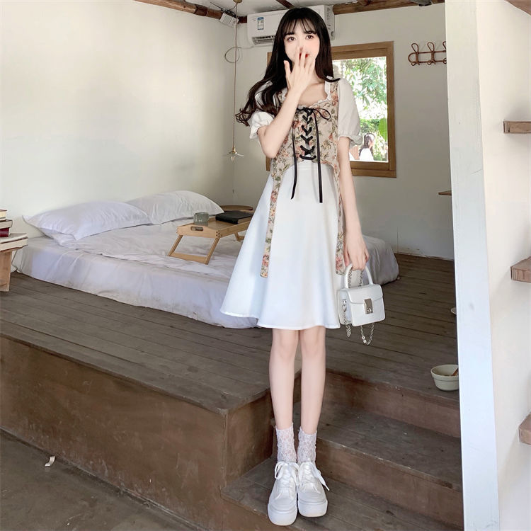 大码法式气质设计感假两件连衣裙女夏季初恋甜美泡泡袖衬衫长裙子详情22