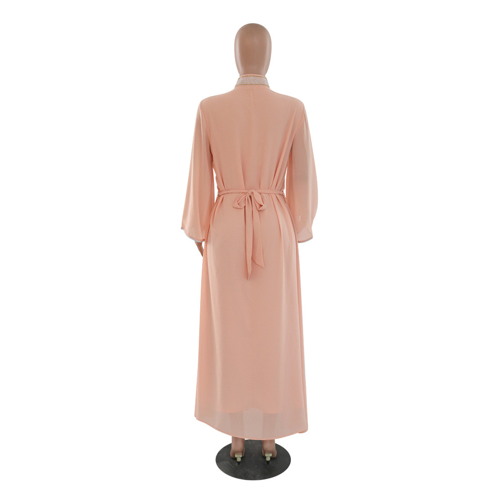 XQY500090 Foreign trade Arab robe, Middle East kaftan fashion Hot diamond belted chiffon dress pic 51