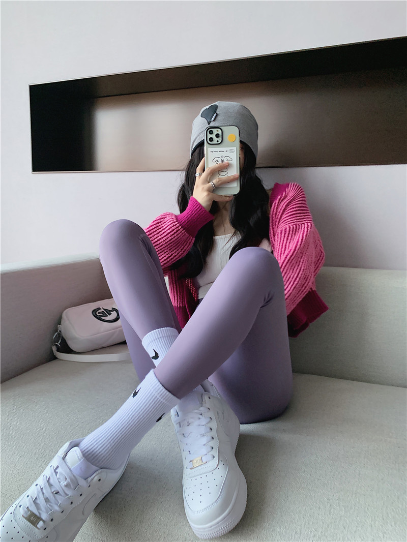 Nude shark pants for women, autumn Barbie pants, coffee-colored high-waisted, belt-cinching and hip-lifting yoga base tights pic 34