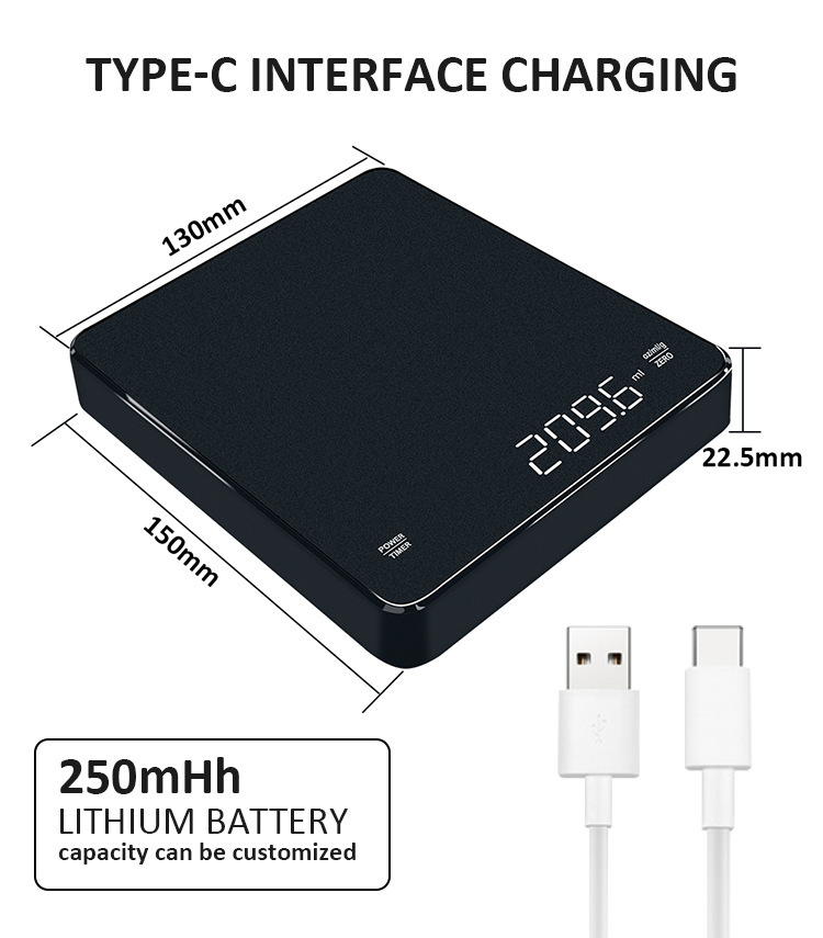 手冲咖啡电子秤自动计时3kg家用厨房秤台称新款LED隐屏充电咖啡称详情2
