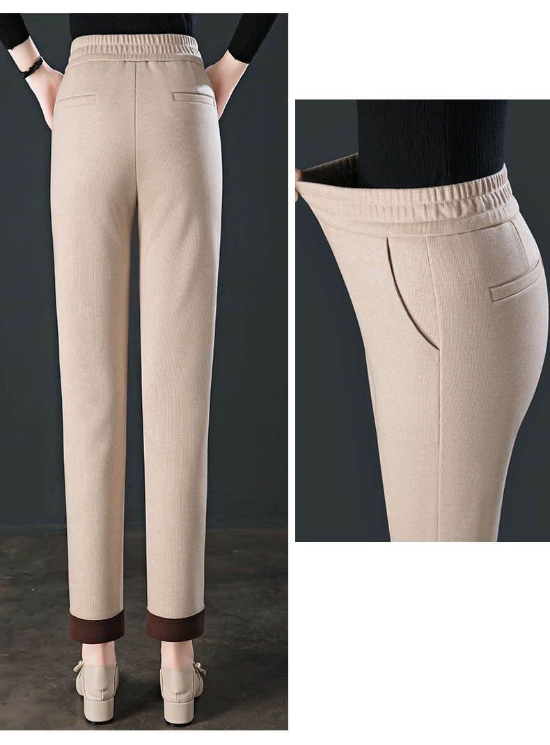 2024秋冬新款女式休闲裤 弹力高腰九分小直筒小脚裤 加绒加厚保暖舒适女裤详情17