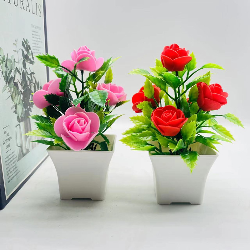 仿真盆栽假花盆景仿真绿植泡沫玫瑰花5朵泡沫花批发人造花摆件详情16