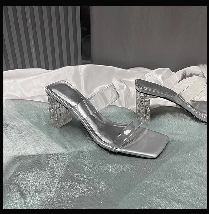 羊皮版~法式绝美透明一字凉拖鞋女夏季外穿精致2024新款粗高跟鞋详情30
