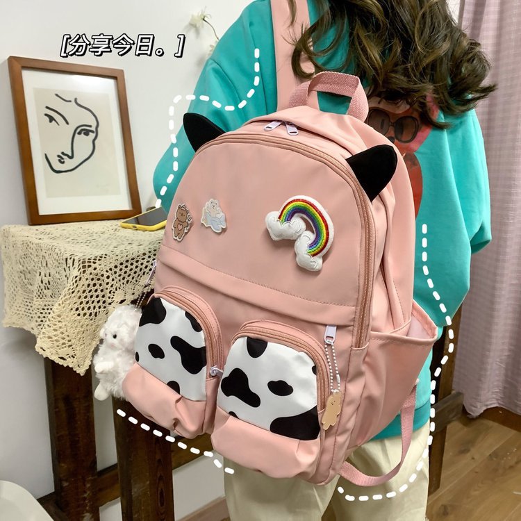 Japanese-style ins campus school style, fresh and cute, cute cow with earbuds, soft girl schoolbag, funny student backpack pic 111