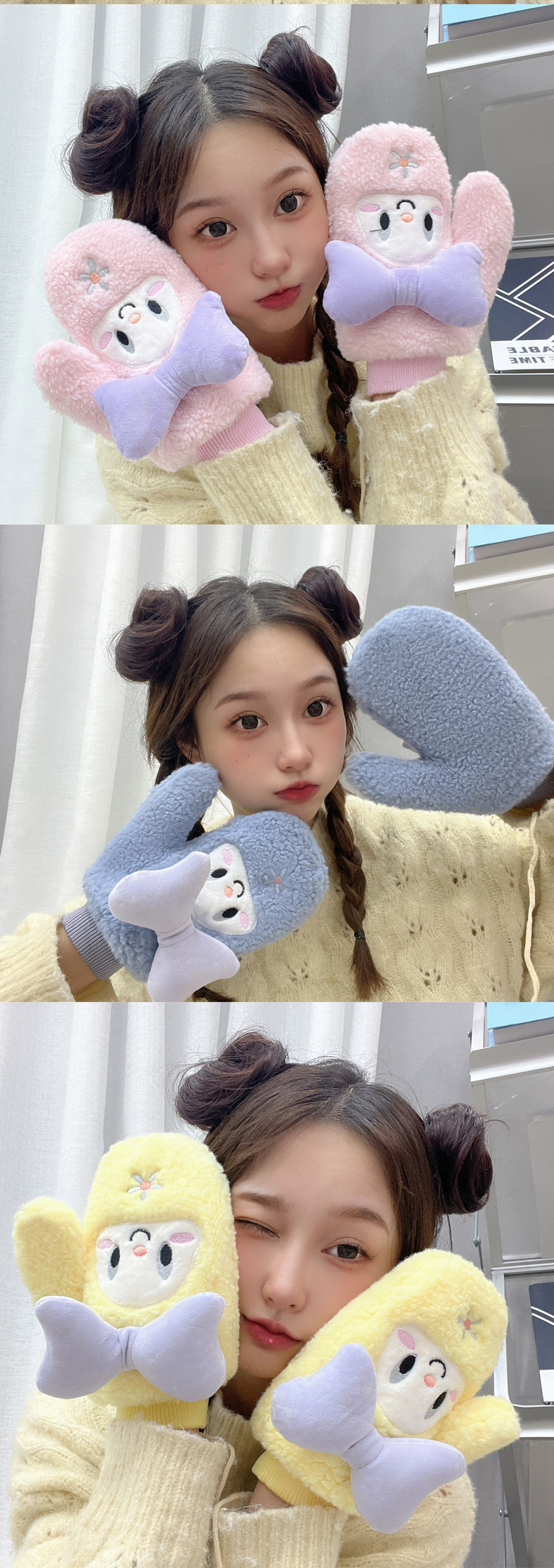 2022 Winter fleece and thickened student cycling windproof and driving halter-neck full-finger fleece gloves, fleece fleece pic 5