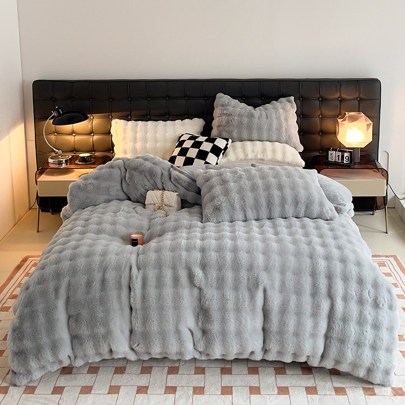 A类超厚獭兔绒四件套牛奶绒皮草绒 加厚秋冬宝宝绒被套件床单床品详情12