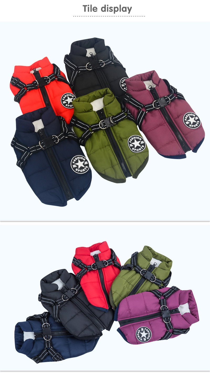 Nueva llegada amazon cross border dog clothing pecho espalda una pieza chaleco de algodón pet cotton clothing winter clothing two feet cotton clothing pic 26