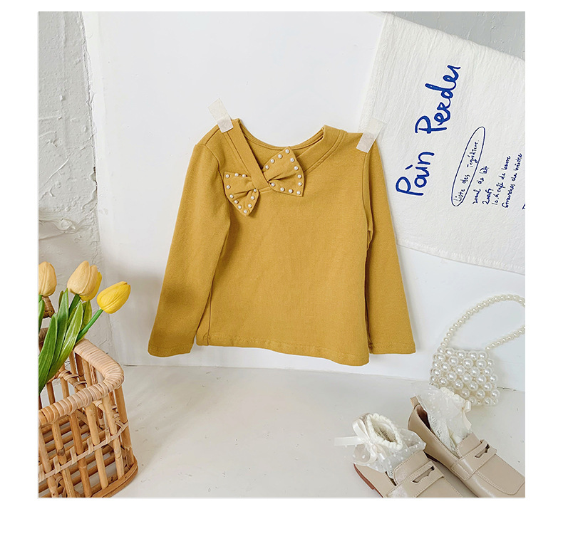 厂家直销2022秋季新品珍珠蝴蝶结长袖女童打底衫儿童全棉t恤韩版详情15