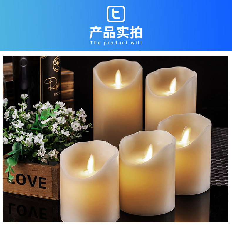 The manufacturer supplies a set of 5 pieces of paraffin electronic candle lamps with swinging and shaking simulation cylindrical LED candles in stock pic 8