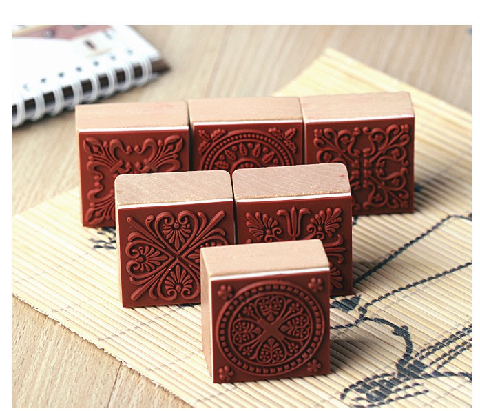 经典复古方形木质复古花纹印章 蕾丝系列唯美手账印章详情7