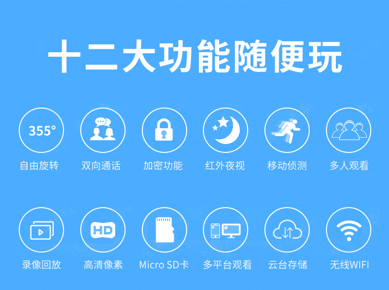 摄像头家用wifi监控器高清夜视ip camera跨境代发远程监控摄像头详情3