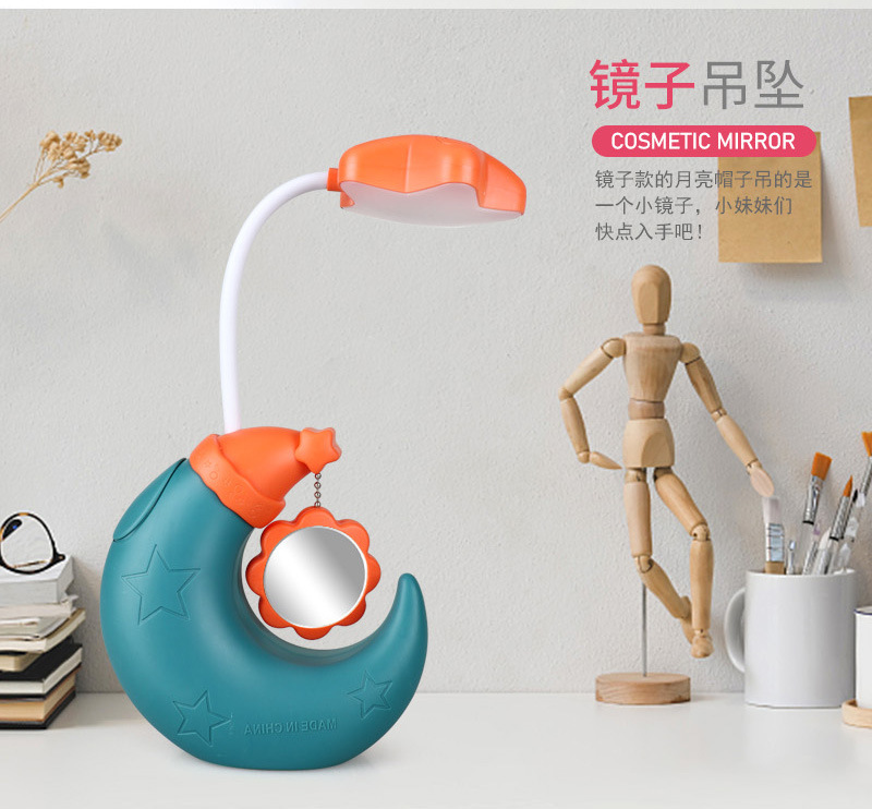 New cartoon moon LED pen holder desk lamp with clock, mirror, pencil sharpener, student charging, night light and logo printing pic 4