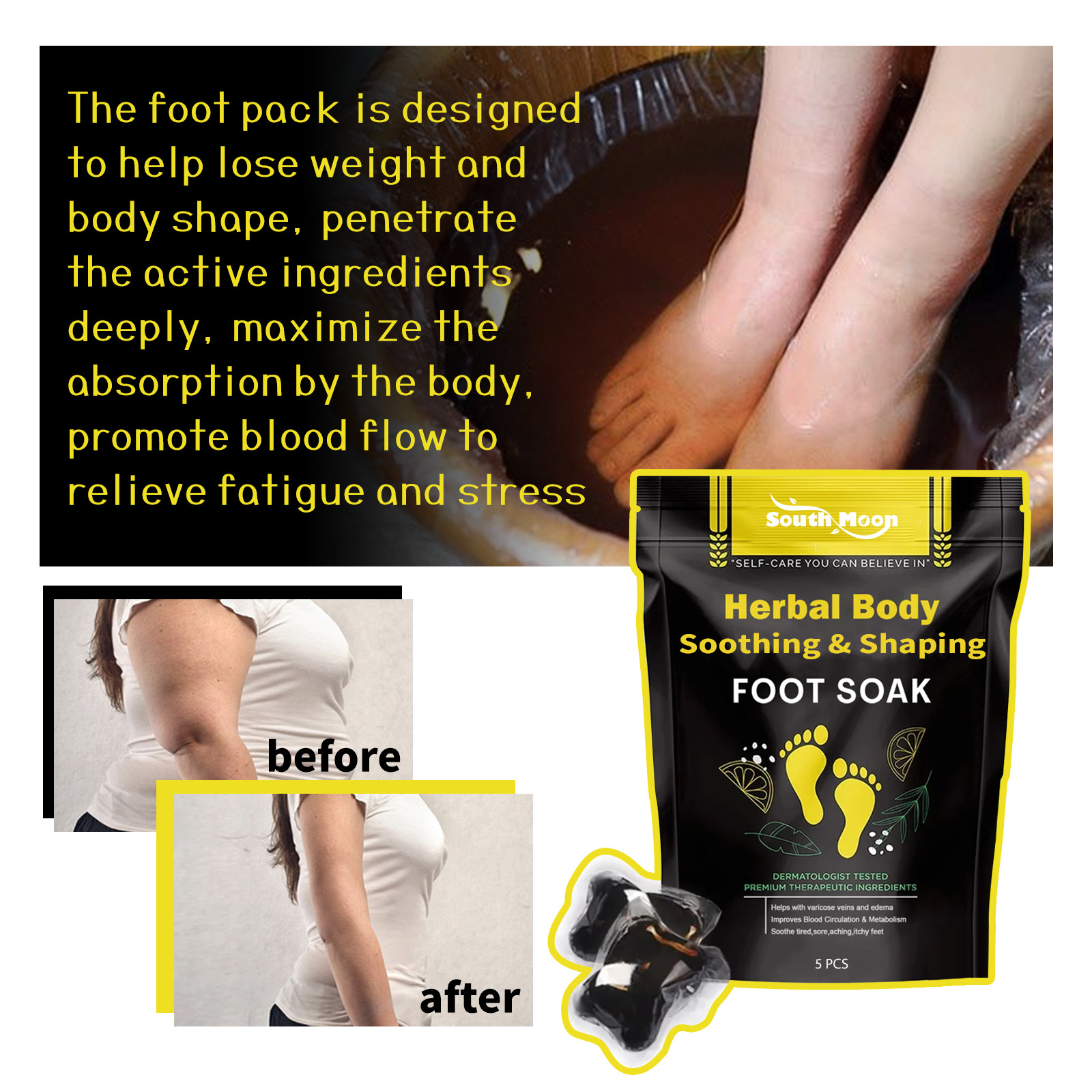 South Moon Herbal Soothing and Shaping Foot Bath Bag for slimming and shaping, reducing thighs and potbelly. Special for export pic 8