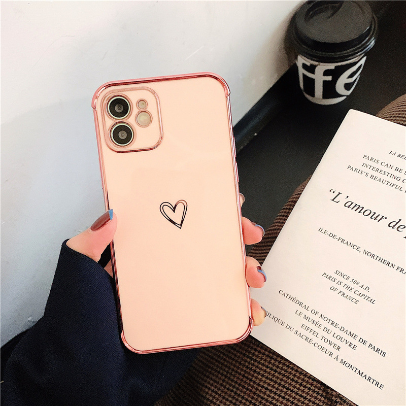 Heart-shaped electroplated phone case for iPhone15Promax and anti-drop laser-engraved protective case for Apple 14Pro pic 10