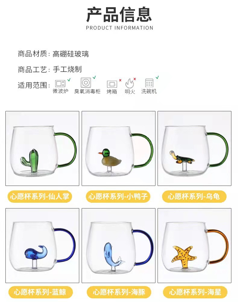 Venta al por mayor nuevo diseño de vidrio de borosilicato alto nivel de apariencia con el mango de la taza de agua para el hogar forma animal taza de vidrio de agua pic 6