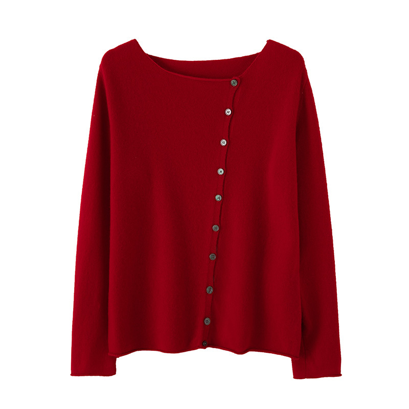 秋冬季新款纯羊毛开衫针织打底衫一字领爆款羊毛衫宽松大码详情4