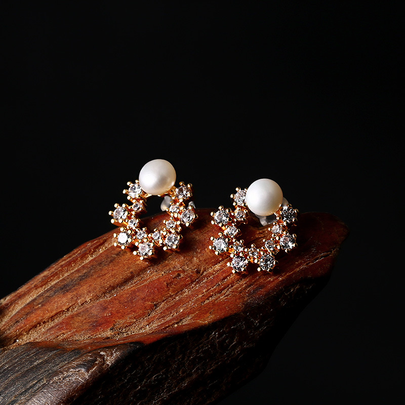 Genuine freshwater pearl earrings, small pearl stud earrings, 14K gold-plated, fashionable S925 silver needle earrings, stud earrings for women pic 10