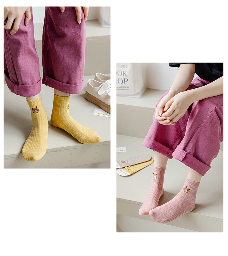 Sock stall, one-piece delivery for autumn and winter, new Japanese-style cute kitten cotton socks for women, double-needle mid-calf socks for women, casual and breathable pile socks, one-piece delivery pic 14
