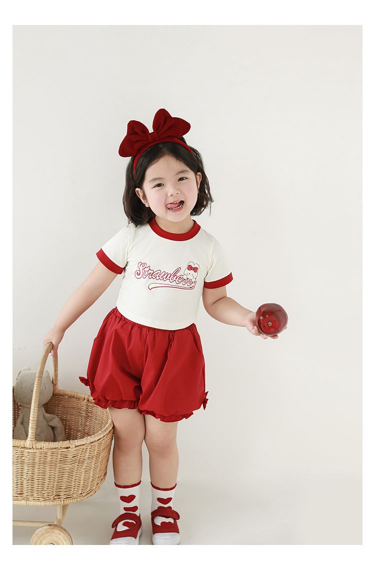 吾里卜一 女童小兔印花半袖T恤2024夏季儿童甜美可爱撞色短袖体恤详情46