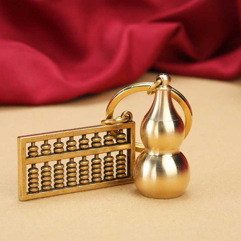 Wholesale of brass open-lid hollow copper gourd keychains, brass abacus keychains, small pendants pic 3