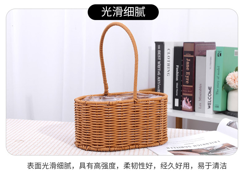 跨境专供现货供应皮筋仿藤花篮 道具摆件手工编织藤编提篮 插花花详情15