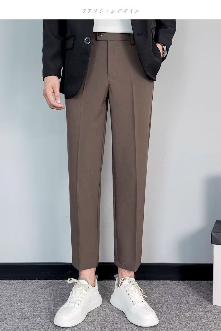 小西裤男坠感修身直筒休闲裤男生婚庆商务秋季高档男装白色九分裤详情30