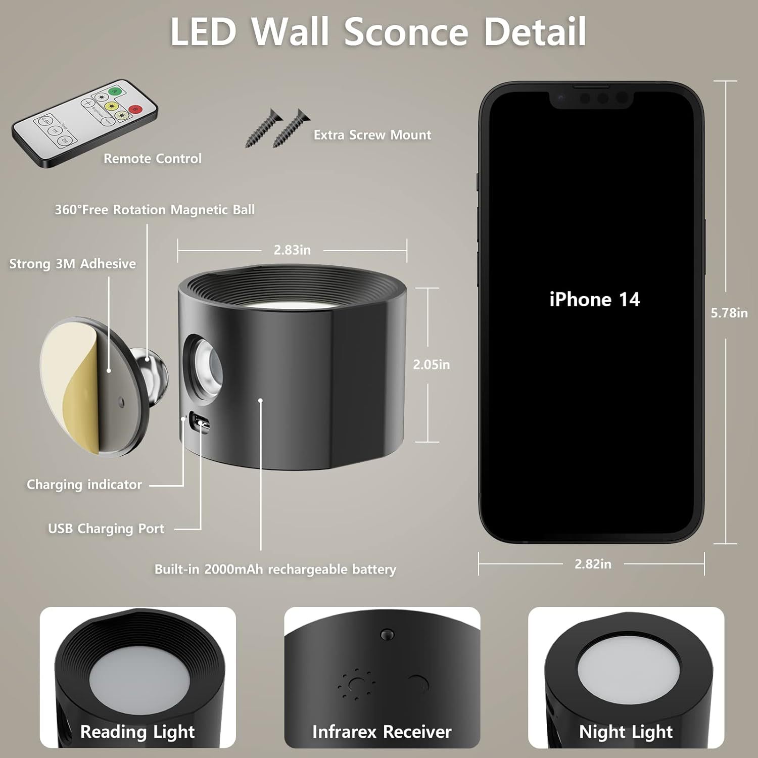 The new cross-border wall lamp can be remotely controlled for timed reading. It is an eye-protecting lamp without wiring, USB charging, magnetic attraction and ambient wall lamp pic 3