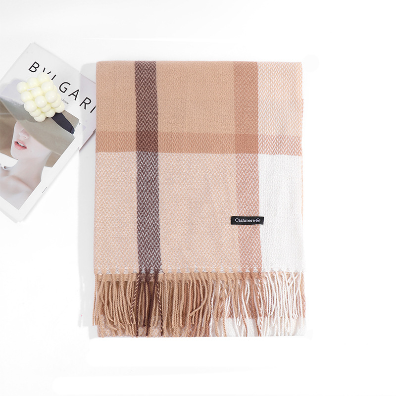 格子秋冬季围脖女韩系2023围巾披肩女新款简约加厚保暖仿羊绒围巾详情22