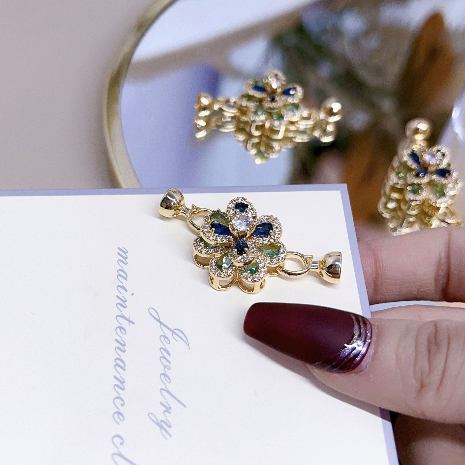 18k gold double-layer flower-inlaid zircon universal link buckle bracelet necklace link buckle handmade diy accessory pic 7