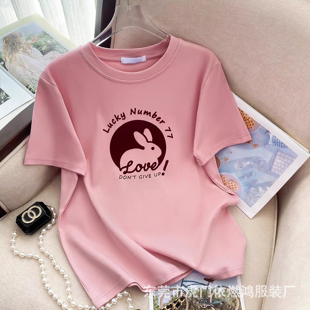 国潮短袖t恤女新款韩版宽松百搭半袖洋气上衣女士夏季短袖外贸货源详情5