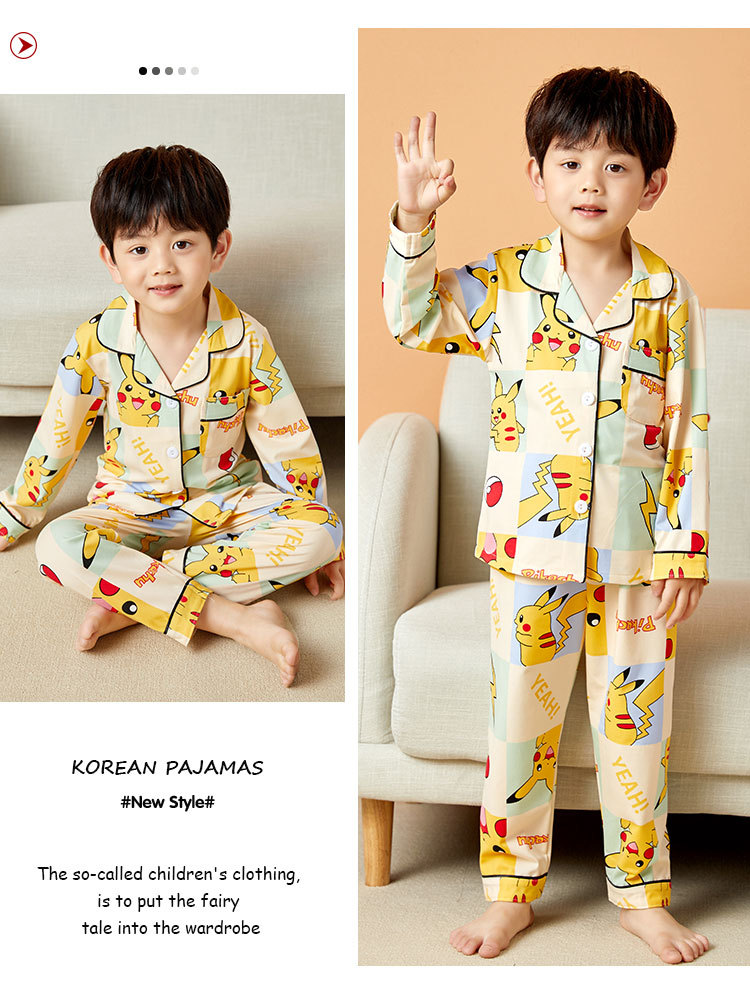 儿童睡衣女孩春夏长袖翻领牛奶丝套装开衫宝宝卡通外贸男童家居服详情29