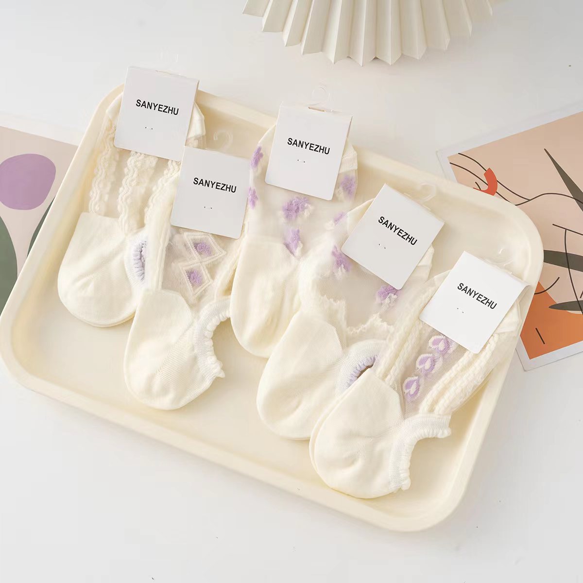 袜子女夏季超薄款花边冰丝袜女可爱日系船袜白色韩版玻璃丝短袜详情10