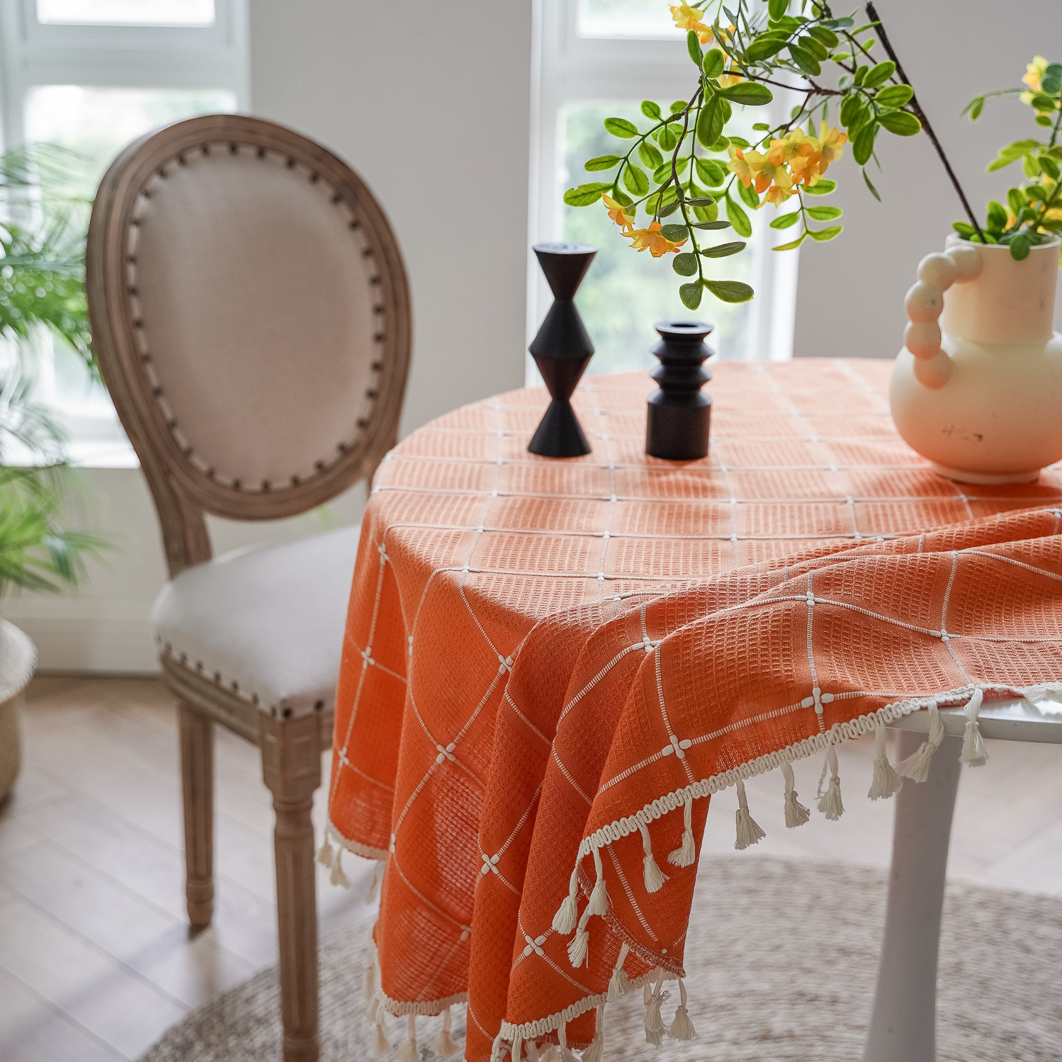 Cross-border TEMU Xiyin round table cloth, Japanese cream white tassel tablecloth, table cloth, cover cloth, Amazon factory wholesale pic 21