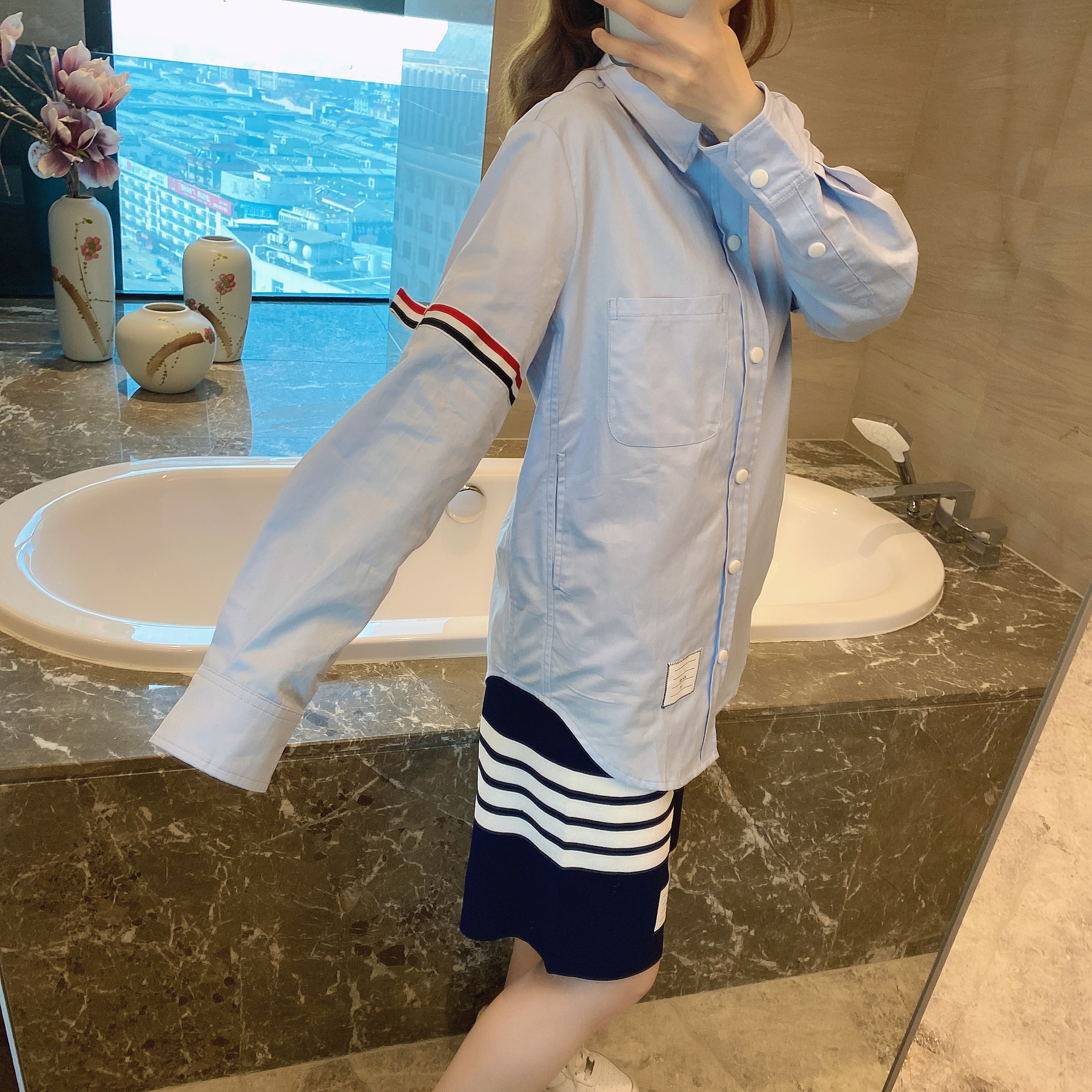 TB casual trendy brand poplin slim-fit solid white shirts for men and women, Oxford fabric shirts for women with long sleeves pic 54