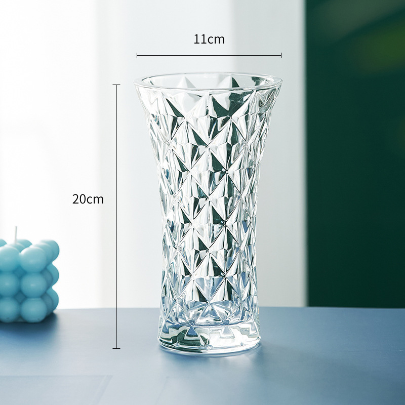 Yuxing thickened transparent crystal glass flat-bottomed transparent glass vase, living room decoration, hydroponic plant, lucky bamboo, lily vase, vessel, home decoration pic 13