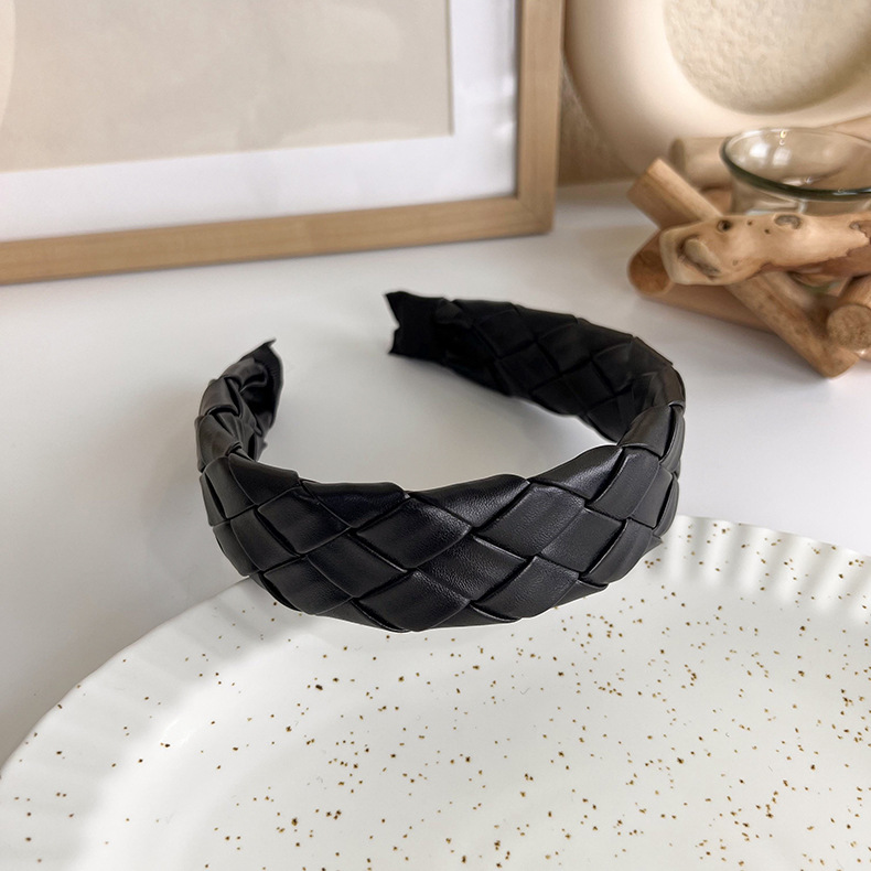 French elegant black hairband, sweet pearl braided hairpin, knitted height-increasing headband, wide-edge hairpin for women pic 30