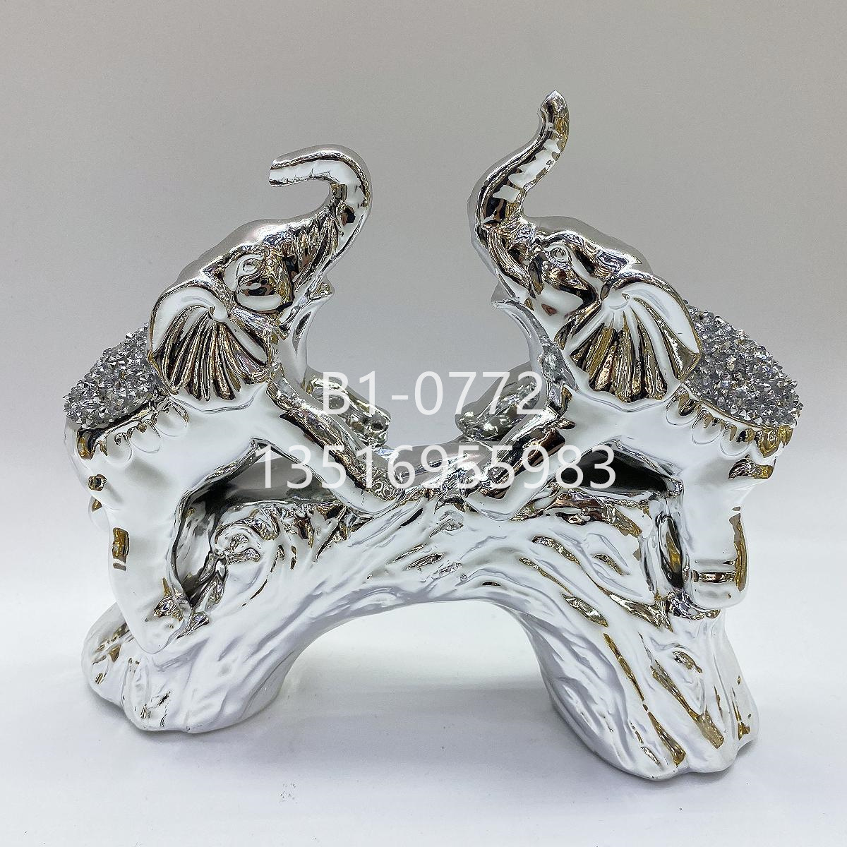Modern light luxury ceramic elephant handicrafts decorated with gold-plated animal ornaments for the living room entrance hall vase arrangement pic 3