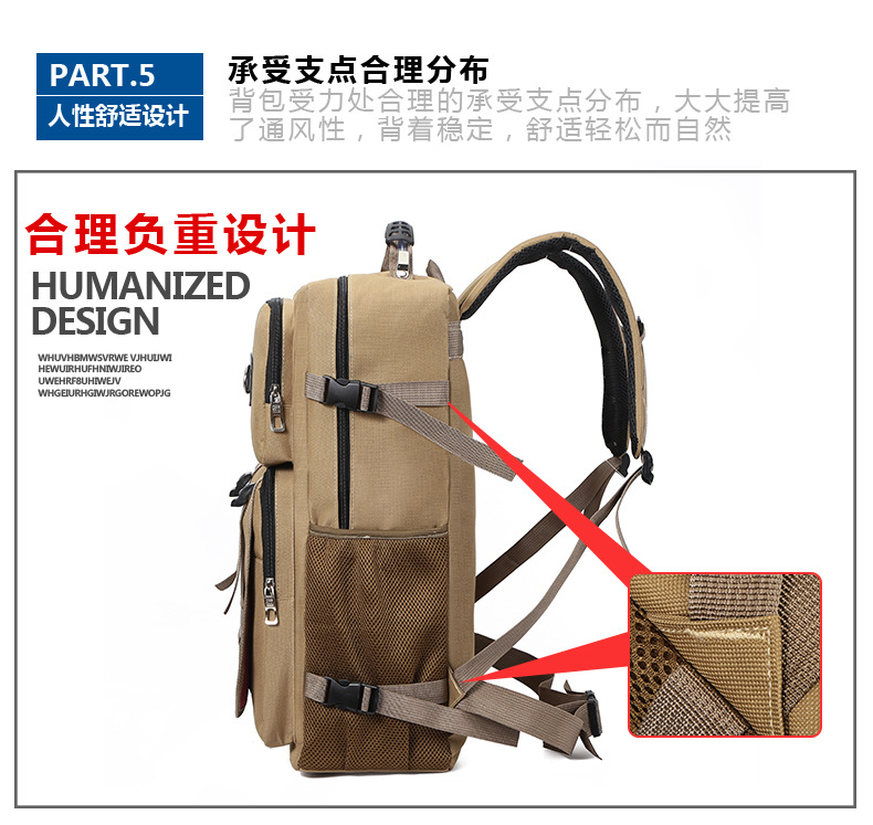 跨境新款个性潮男士功能多帆布双肩包大容量户外透气耐磨旅行背包详情10