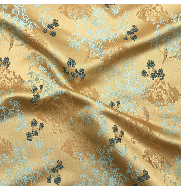 国潮现货色织宋锦中式马甲国风布料八达纹藻井竹叶提花仿宋锦旗袍面料详情2