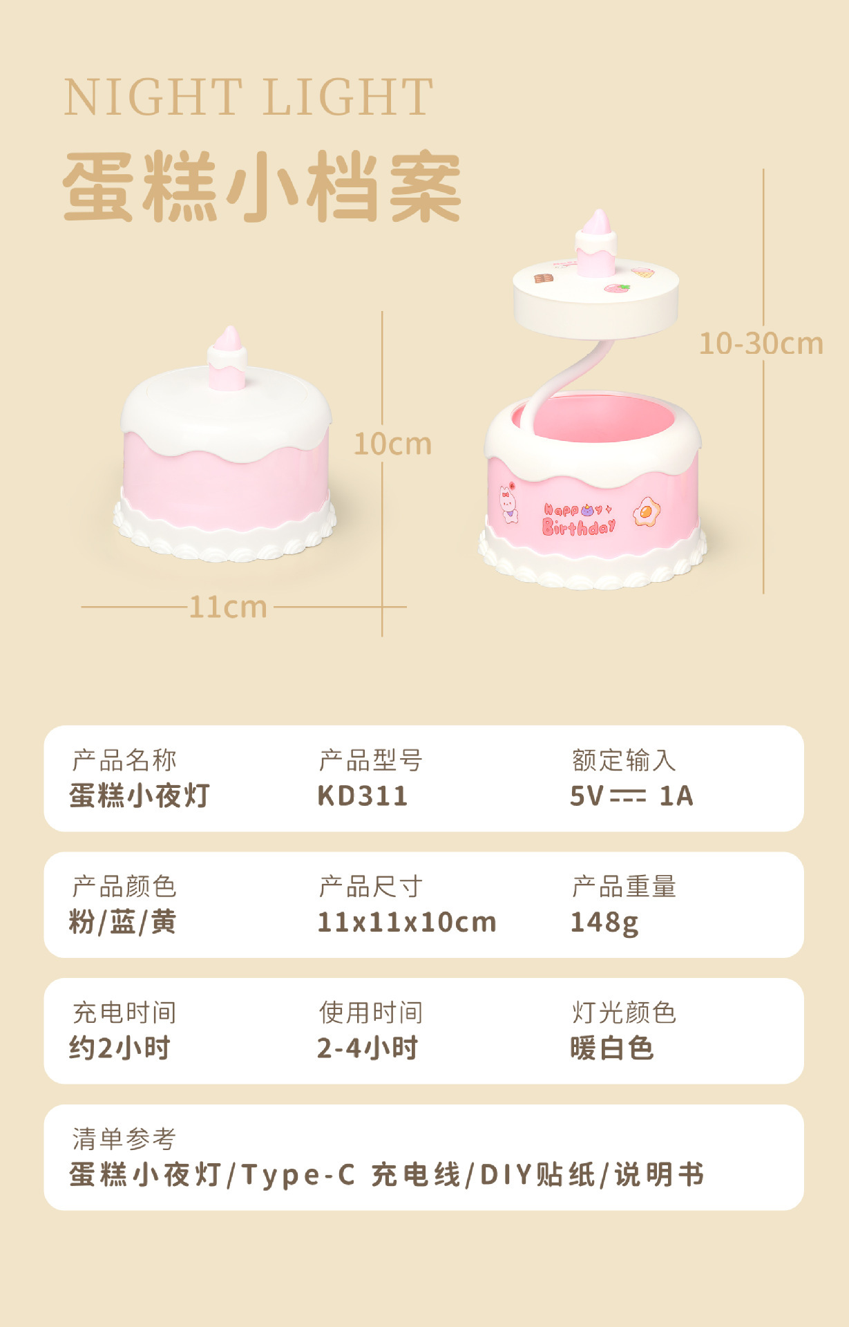 Cute and creative mini new cake desk lamp, bedside night light, student desktop study desk lamp pic 9