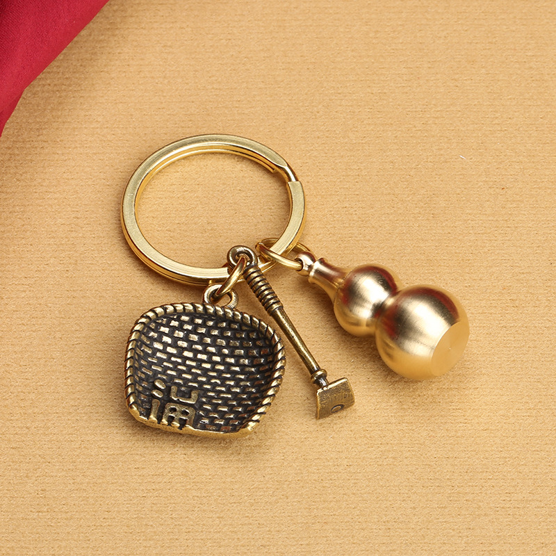 Brass hollow gourd key chain, cinnabar bottle with open lid, copper gourd Five Emperors coin key pendant, direct supply from the manufacturer pic 19