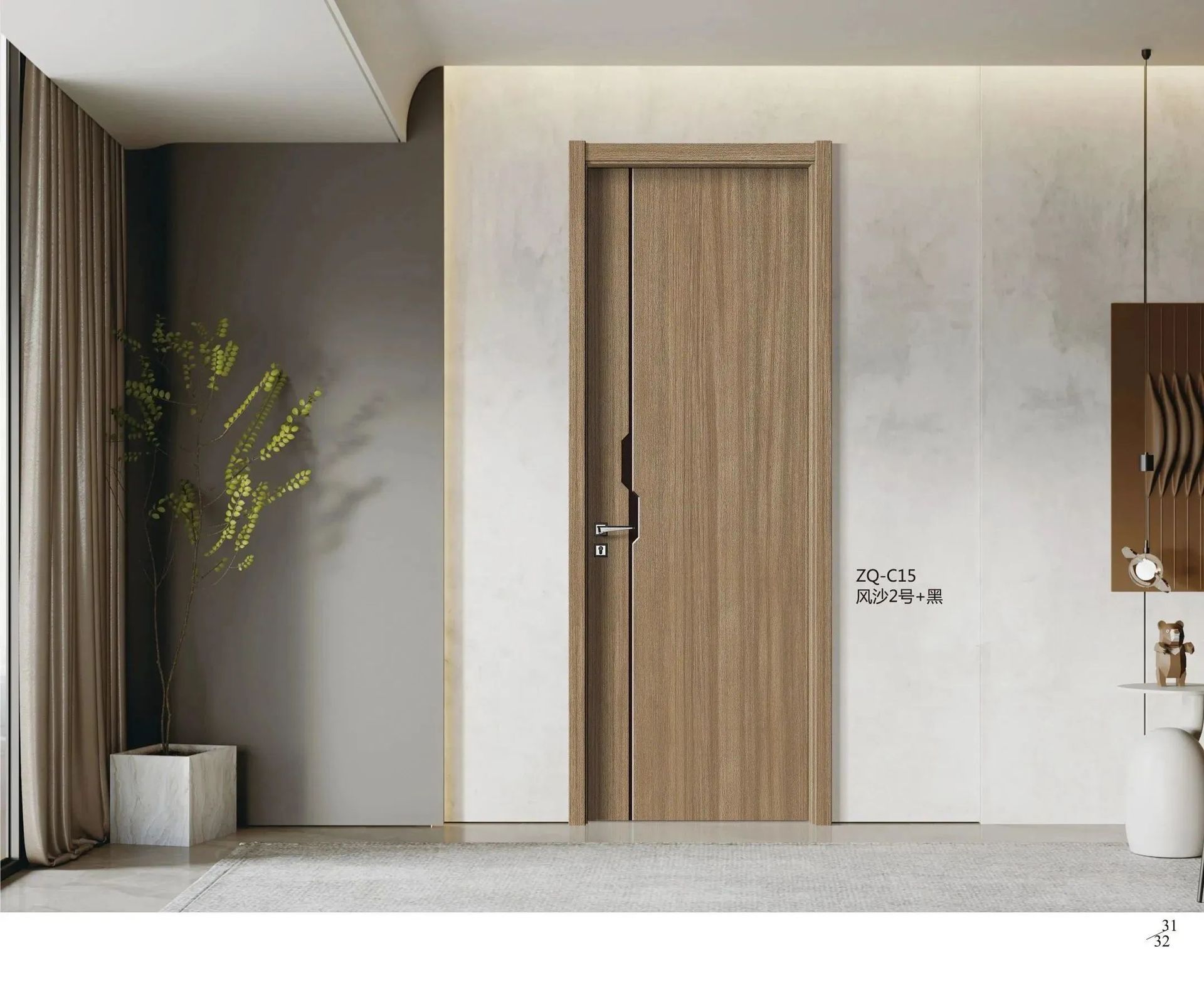 Solid wood bedroom door, modern interior simple soundproof bedroom door, ecological paint-free carbon crystal composite swing door pic 8