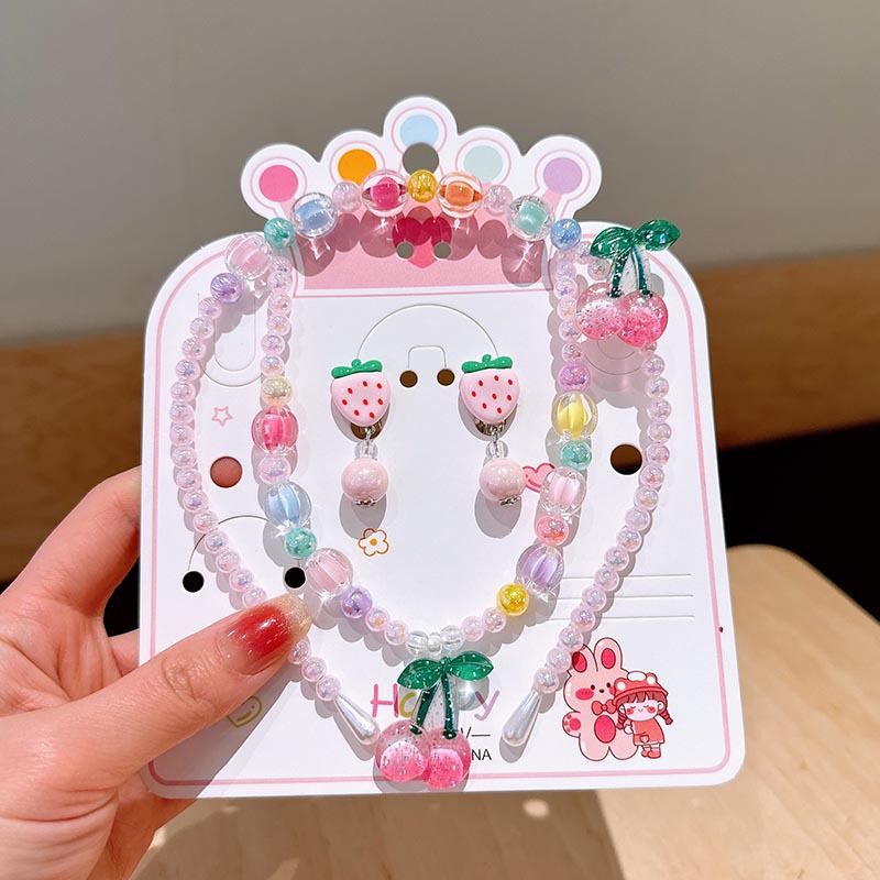 跨境新款儿童项链首饰套装炫彩串珠手链卡通发箍耳环公主女童配饰详情17