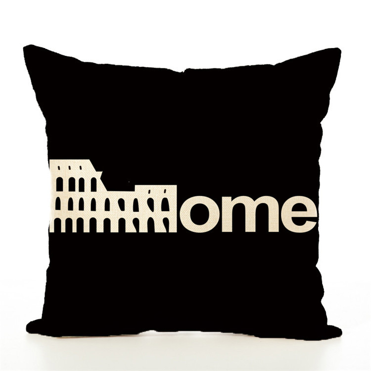 Simple letter pure background cotton and linen pillowcase, architectural print sofa cushion, throw pillow pic 3