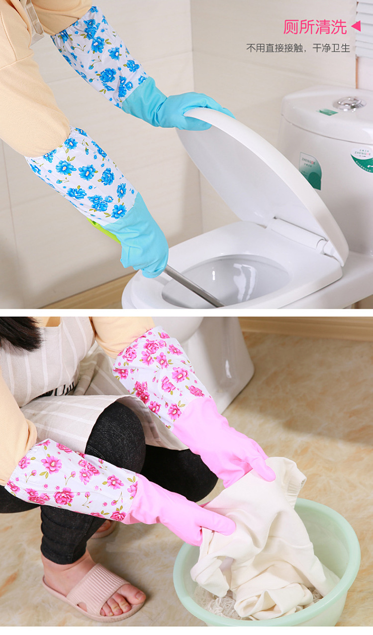 Household gloves with fleece, kitchen dishwashing and laundry latex gloves, durable rubber gloves, waterproof long style pic 13