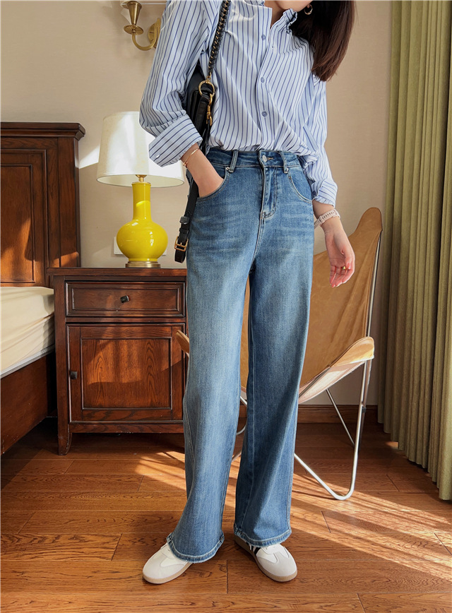 Treasure pants: Slimming, versatile, drape black straight-leg jeans for petite women, high-waisted wide-leg pants pic 13