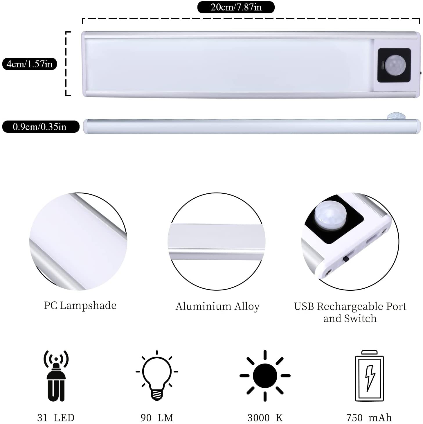 Smart human-sensing night light, home corridor, bedroom, wardrobe, toilet, light-controlled charging, staircase, sound-controlled bedside lamp pic 9