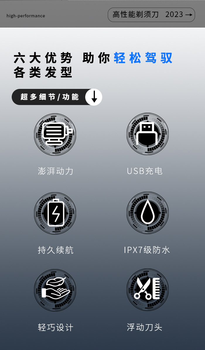 科美/KEMEI新款往复式刀头刮胡刀全身防水修剪器大容量电动剃须刀KM-1309详情2