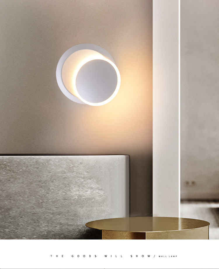 Nordic minimalist bedroom bedside wall lamp led creative living room, dining room, corridor circular rotatable bedroom wall lamp pic 4
